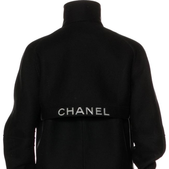 CHANEL Jackets & Blazers - Chanel Full Zip Black Logo Perforated Neoprene